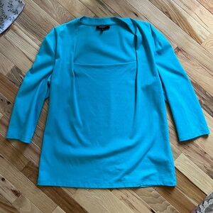 Lafayette 148 Blue 3/4 Sleeve Cotton Shirt